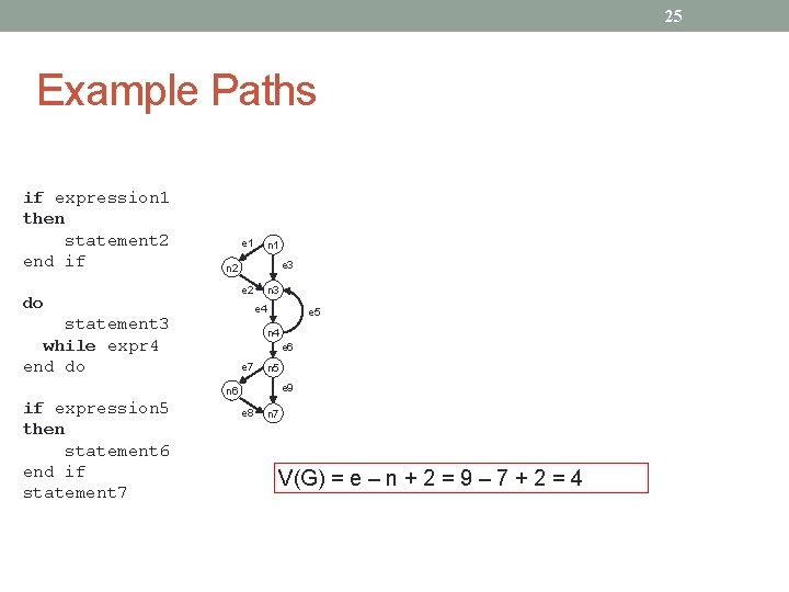 25 Example Paths if expression 1 then statement 2 end if e 1 n