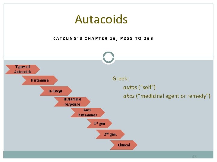 Autacoids KATZUNG’S CHAPTER 16, P 255 TO 263 Types of Autocoids Greek: autos (“self”)