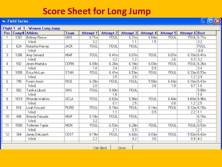Score Sheet for Long Jump 
