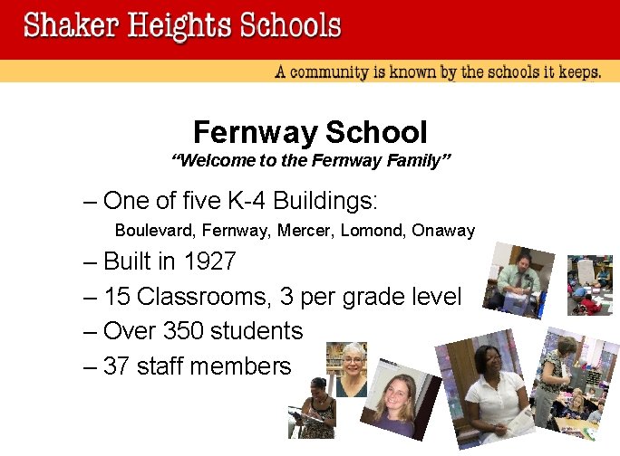 Fernway School “Welcome to the Fernway Family” – One of five K-4 Buildings: Boulevard, Fernway School “Welcome to the Fernway Family” – One of five K-4 Buildings: Boulevard,