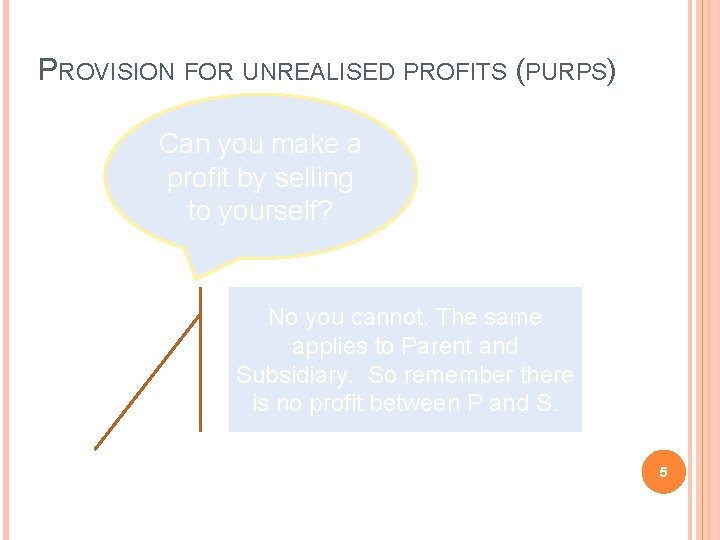 PROVISION FOR UNREALISED PROFITS (PURPS) Can you make a profit by selling to yourself? PROVISION FOR UNREALISED PROFITS (PURPS) Can you make a profit by selling to yourself?