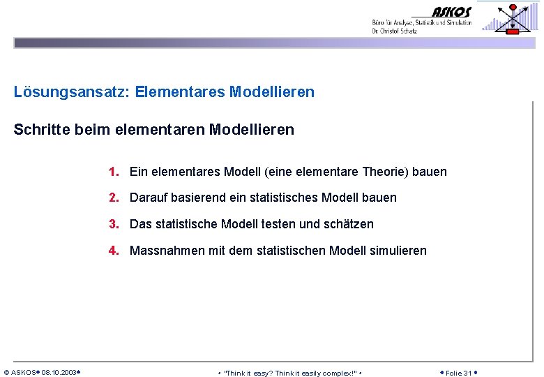 Lösungsansatz: Elementares Modellieren Schritte beim elementaren Modellieren 1. Ein elementares Modell (eine elementare Theorie)