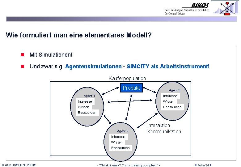 Wie formuliert man eine elementares Modell? n Mit Simulationen! n Und zwar s. g.