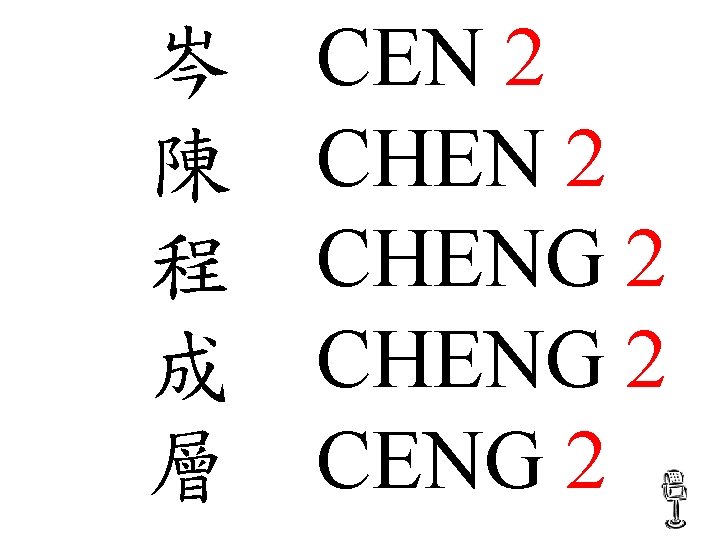 岑 陳 程 成 層 CEN 2 CHENG 2 CENG 2 
