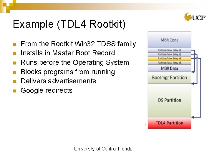 Example (TDL 4 Rootkit) n n n From the Rootkit. Win 32. TDSS family