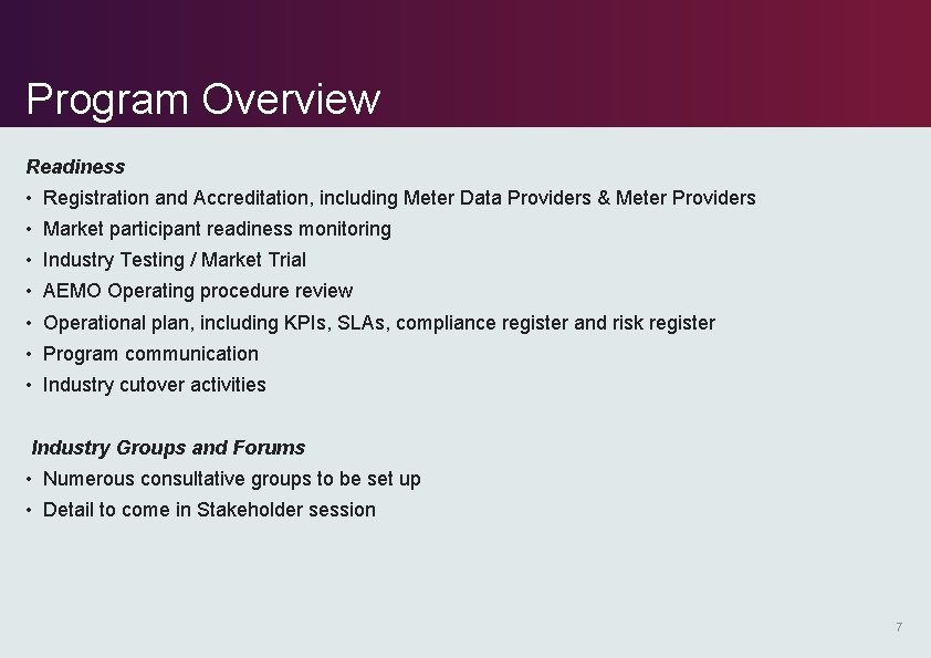 Program Overview Readiness • Registration and Accreditation, including Meter Data Providers & Meter Providers Program Overview Readiness • Registration and Accreditation, including Meter Data Providers & Meter Providers