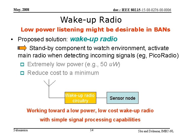 May, 2008 doc. : IEEE 802. 15 -15 -08 -0276 -00 -0006 Wake-up Radio