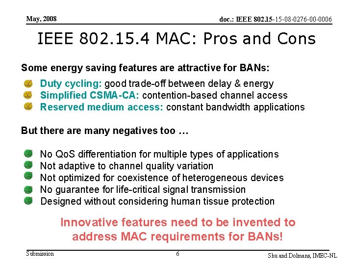 May, 2008 doc. : IEEE 802. 15 -15 -08 -0276 -00 -0006 IEEE 802.