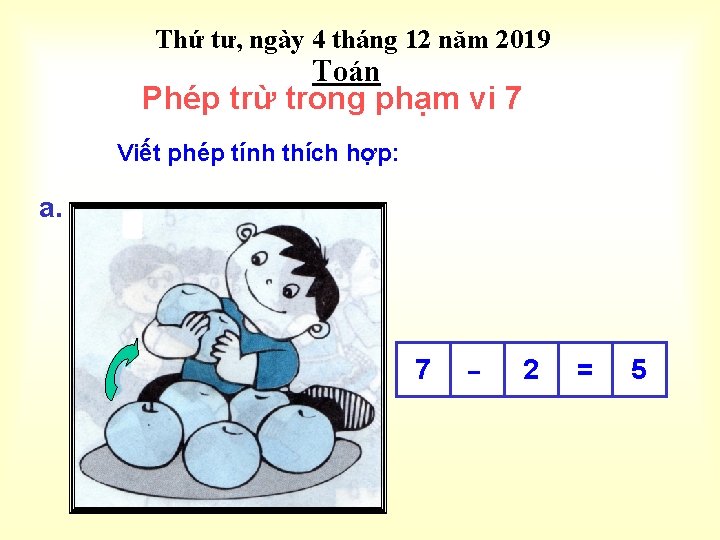 Thứ tư, ngày 4 tháng 12 năm 2019 Toán Phép trừ trong phạm vi