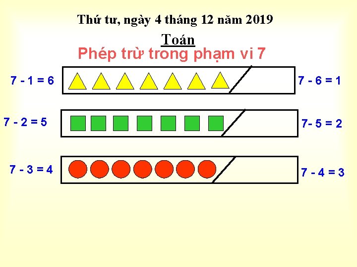 Thứ tư, ngày 4 tháng 12 năm 2019 Toán Phép trừ trong phạm vi