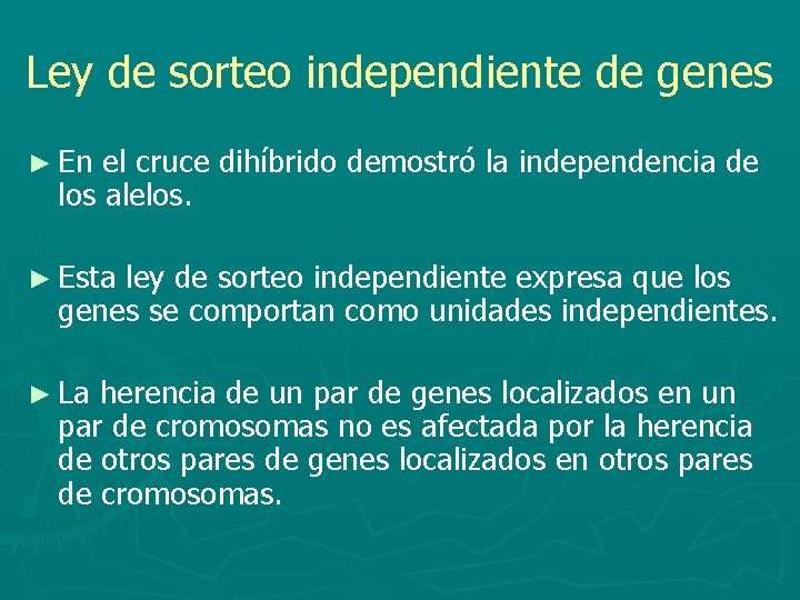 Ley de sorteo independiente de genes ► En el cruce dihíbrido demostró la independencia