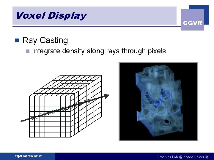 Voxel Display n CGVR Ray Casting n Integrate density along rays through pixels cgvr.