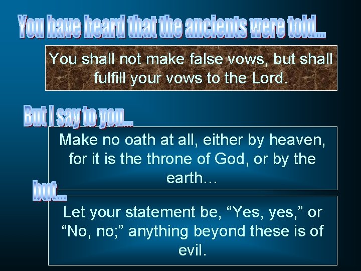 You shall not make false vows, but shall fulfill your vows to the Lord.
