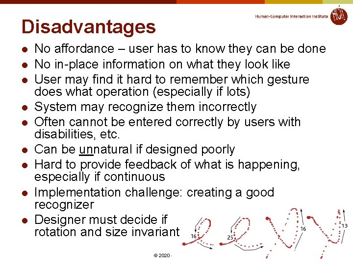 Disadvantages l l l l l No affordance – user has to know they