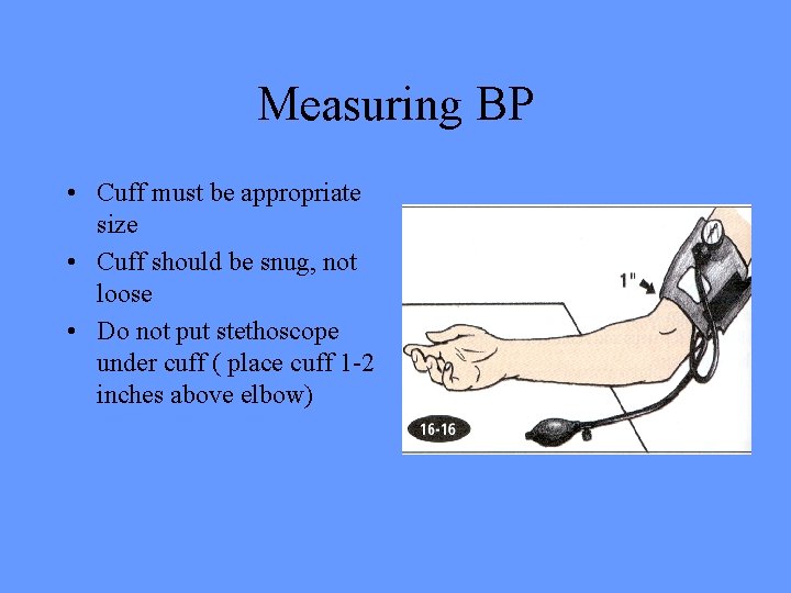 Measuring BP • Cuff must be appropriate size • Cuff should be snug, not