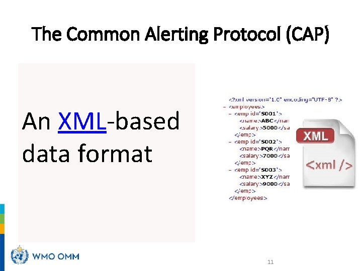 The Common Alerting Protocol (CAP) An XML-based data format 11 