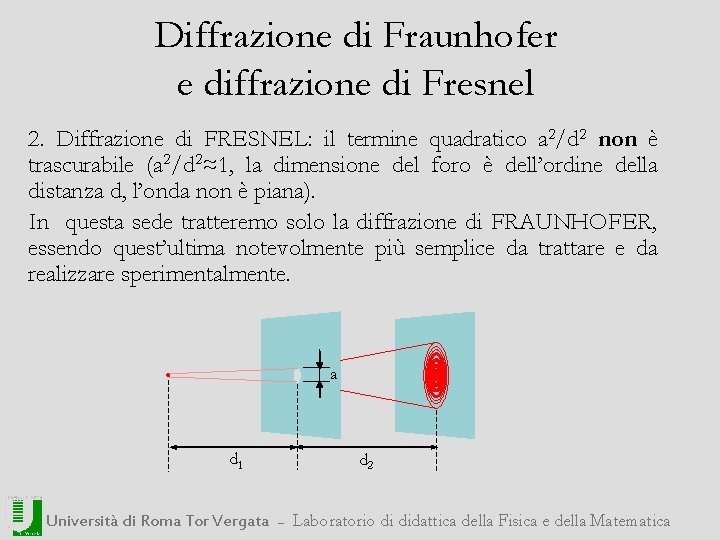 Diffrazione di Fraunhofer e diffrazione di Fresnel 2. Diffrazione di FRESNEL: il termine quadratico