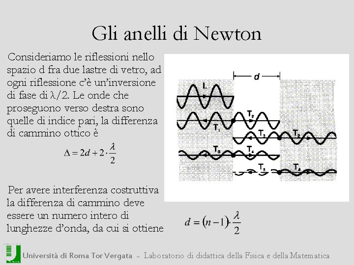 Gli anelli di Newton Consideriamo le riflessioni nello spazio d fra due lastre di