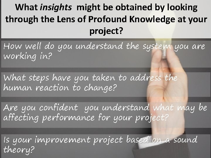 What insights might be obtained by looking through the Lens of Profound Knowledge at