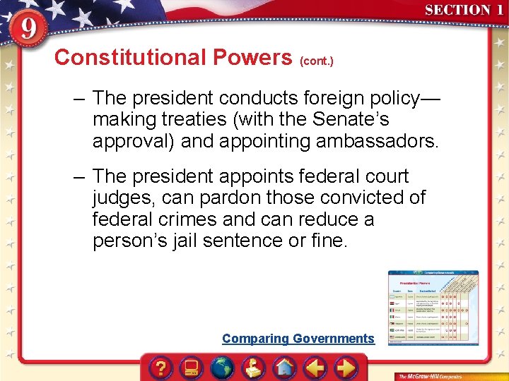 Constitutional Powers (cont. ) – The president conducts foreign policy— making treaties (with the