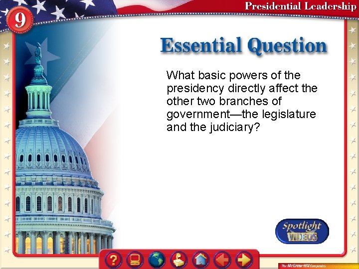 What basic powers of the presidency directly affect the other two branches of government—the