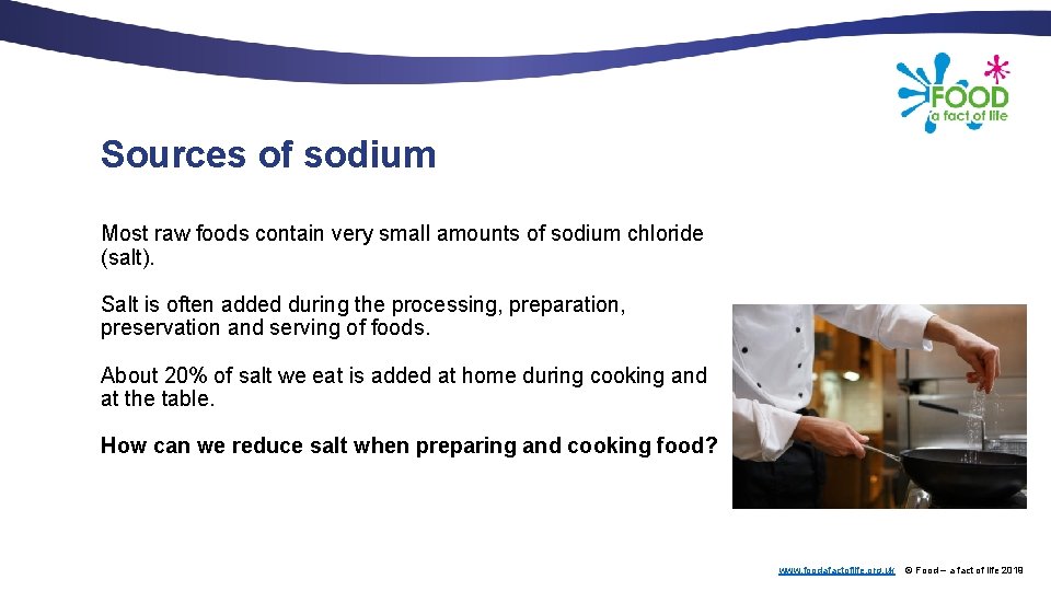 Sources of sodium Most raw foods contain very small amounts of sodium chloride (salt).