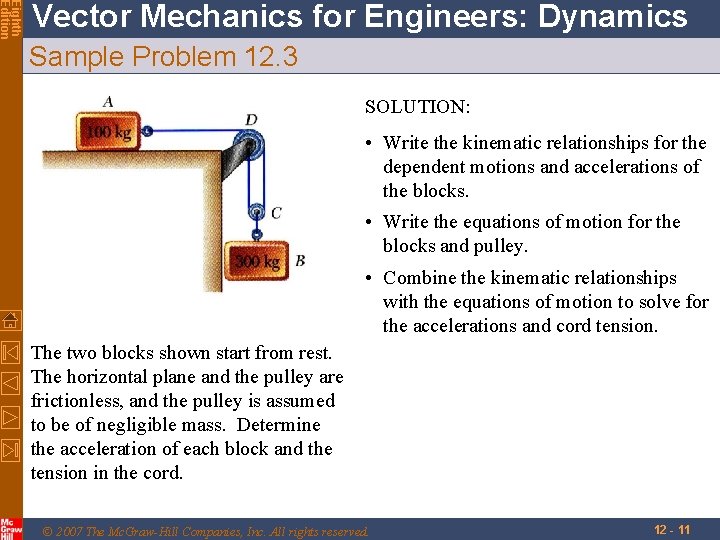 Eighth Edition Vector Mechanics for Engineers: Dynamics Sample Problem 12. 3 SOLUTION: • Write Eighth Edition Vector Mechanics for Engineers: Dynamics Sample Problem 12. 3 SOLUTION: • Write
