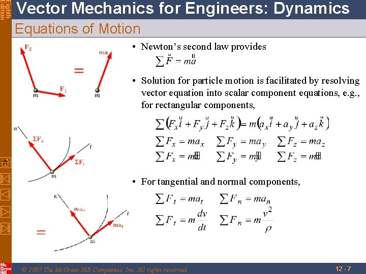 Eighth Edition Vector Mechanics for Engineers: Dynamics Equations of Motion • Newton’s second law Eighth Edition Vector Mechanics for Engineers: Dynamics Equations of Motion • Newton’s second law