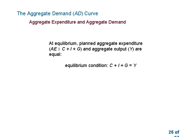 The Aggregate Demand (AD) Curve Aggregate Expenditure and Aggregate Demand At equilibrium, planned aggregate