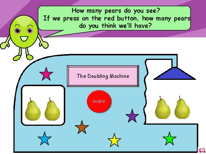 How many pears do you see? If we press on the red button, how