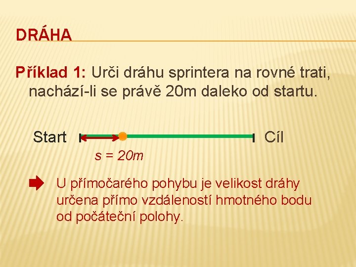 DRÁHA Příklad 1: Urči dráhu sprintera na rovné trati, nachází-li se právě 20 m