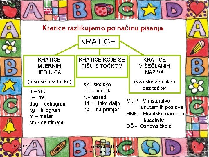 Kratice razlikujemo po načinu pisanja KRATICE MJERNIH JEDINICA (pišu se bez točke) h –