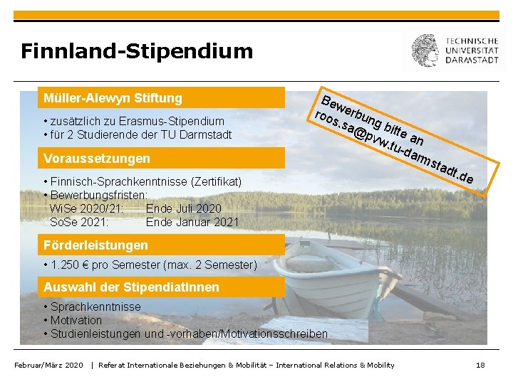 Finnland-Stipendium Müller-Alewyn Stiftung • zusätzlich zu Erasmus-Stipendium • für 2 Studierende der TU Darmstadt