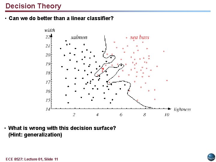 Decision Theory • Can we do better than a linear classifier? • What is