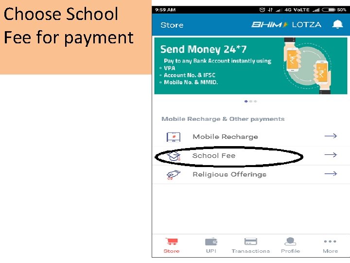 Choose School Fee for payment 