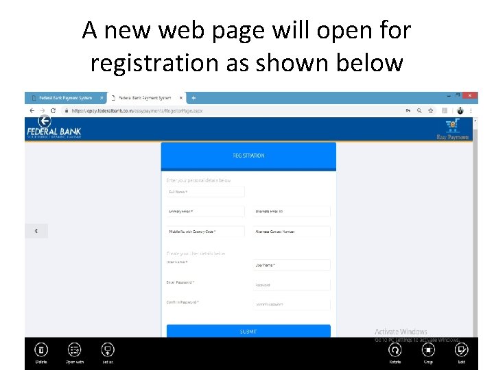 A new web page will open for registration as shown below 