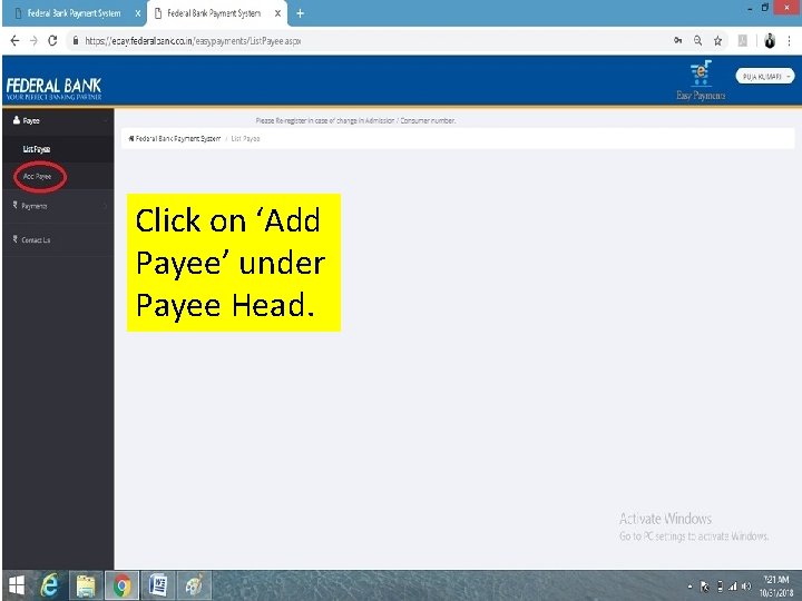 Click on ‘Add Payee’ under Payee Head. 