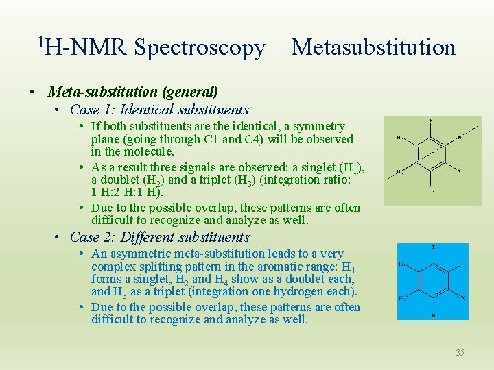 1 H-NMR Spectroscopy – Metasubstitution • Meta-substitution (general) • Case 1: Identical substituents • 1 H-NMR Spectroscopy – Metasubstitution • Meta-substitution (general) • Case 1: Identical substituents •