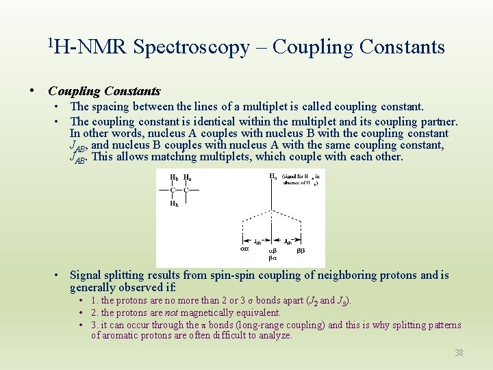 1 H-NMR Spectroscopy – Coupling Constants • The spacing between the lines of a