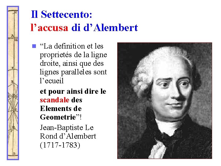 Il Settecento: l’accusa di d’Alembert n “La definition et les proprietés de la ligne