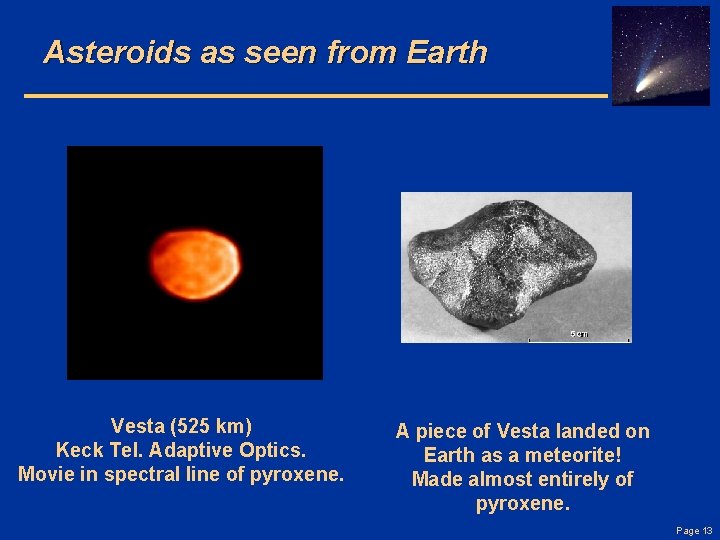 Asteroids as seen from Earth Vesta (525 km) Keck Tel. Adaptive Optics. Movie in