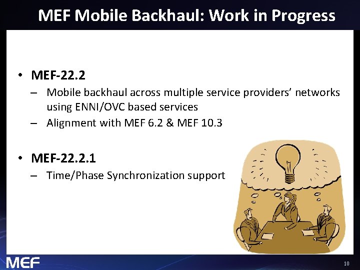 MEF Mobile Backhaul: Work in Progress • MEF-22. 2 – Mobile backhaul across multiple