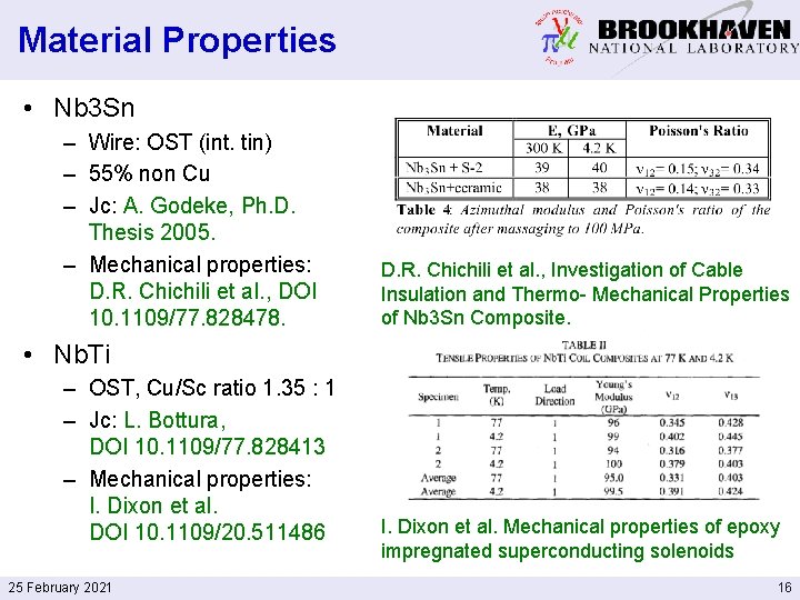 Material Properties • Nb 3 Sn – Wire: OST (int. tin) – 55% non