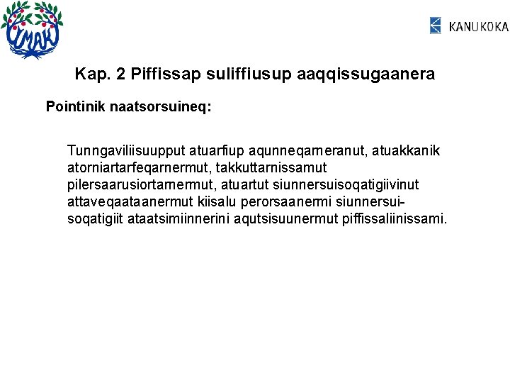 Kap. 2 Piffissap suliffiusup aaqqissugaanera Pointinik naatsorsuineq: Tunngaviliisuupput atuarfiup aqunneqarneranut, atuakkanik atorniartarfeqarnermut, takkuttarnissamut pilersaarusiortarnermut,