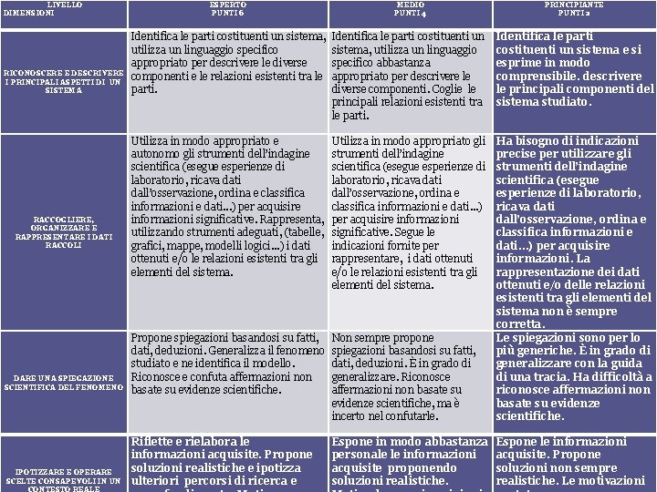  LIVELLO ESPERTO DIMENSIONI PUNTI 6 RICONOSCERE E DESCRIVERE I PRINCIPALI ASPETTI DI UN