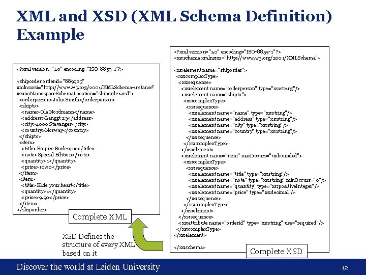 XML and XSD (XML Schema Definition) Example <? xml version="1. 0" encoding="ISO-8859 -1" ? XML and XSD (XML Schema Definition) Example <? xml version="1. 0" encoding="ISO-8859 -1" ?