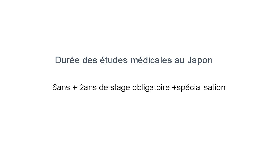 Durée des études médicales au Japon 6 ans + 2 ans de stage obligatoire