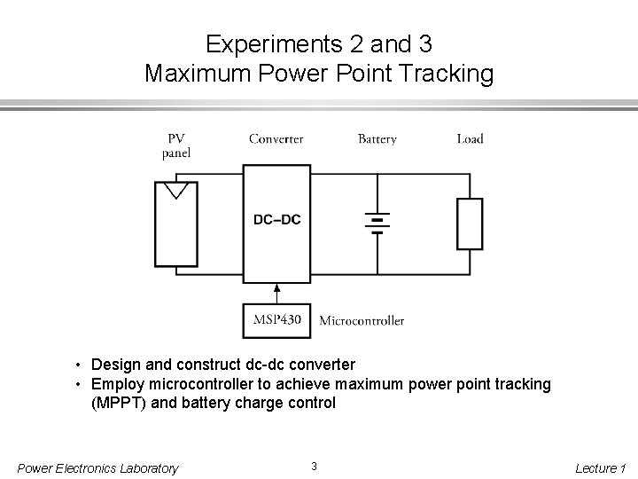 Experiments 2 and 3 Maximum Power Point Tracking • Design and construct dc-dc converter