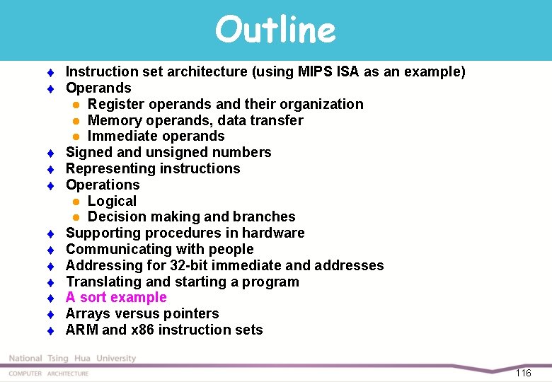 Outline t t t Instruction set architecture (using MIPS ISA as an example) Operands