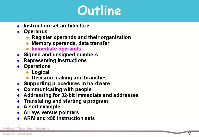 Outline t t t Instruction set architecture Operands l Register operands and their organization